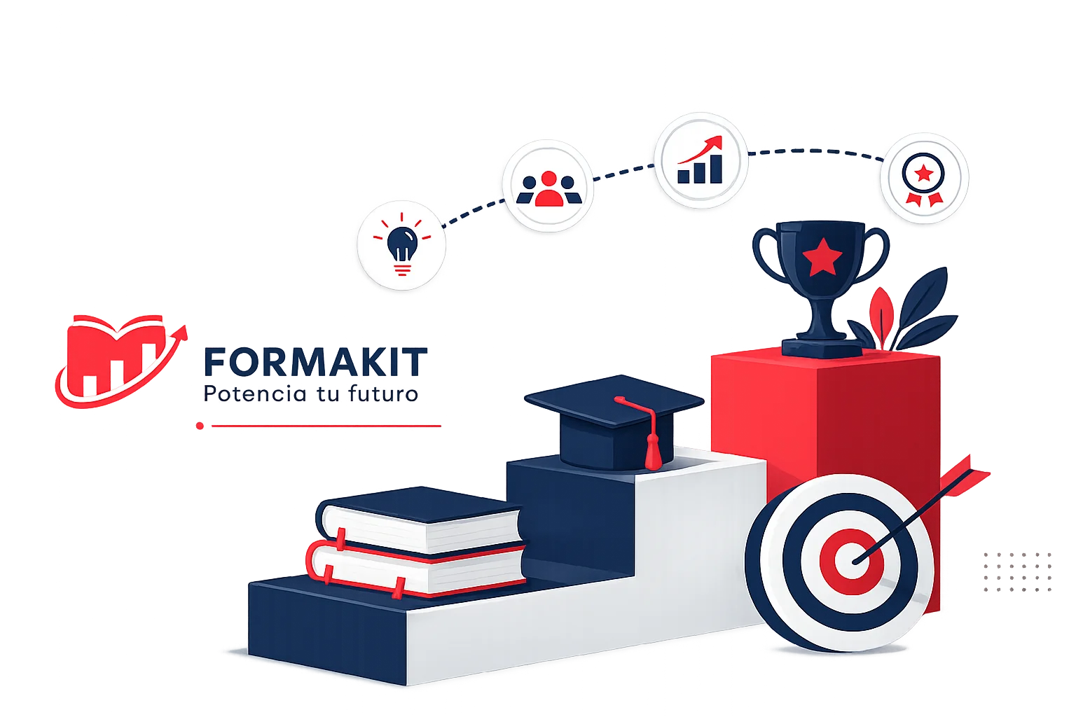 Ilustración de crecimiento profesional con formación, objetivos y desarrollo de competencias en empresa