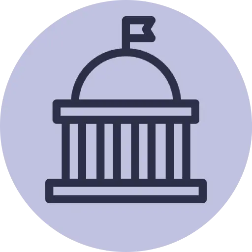 Icono de edificio gubernamental que representa administraciones públicas y organismos oficiales